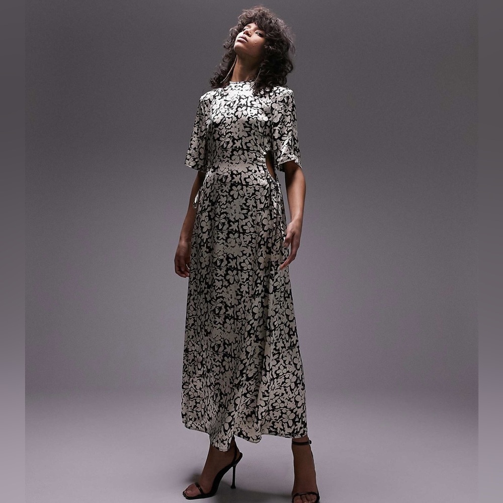 NWT Topshop floral cut out midi dress in mono